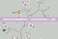 掌握守望先锋加速器的秘诀，让你的游戏体验更上一层楼