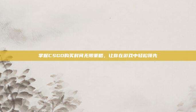 掌握CSGO购买时间无限策略，让你在游戏中轻松领先