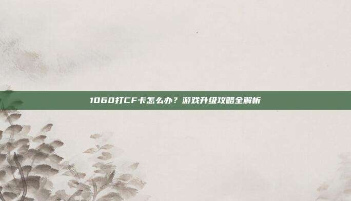 1060打CF卡怎么办？游戏升级攻略全解析