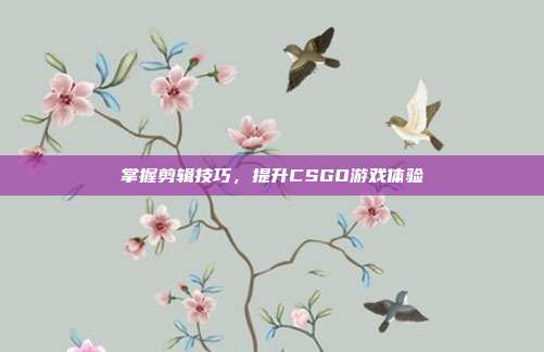 掌握剪辑技巧,提升CSGO游戏体验