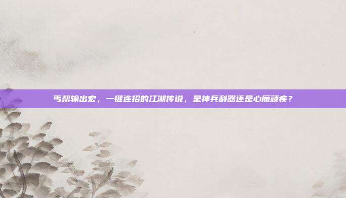 丐帮输出宏，一键连招的江湖传说，是神兵利器还是心魔顽疾？