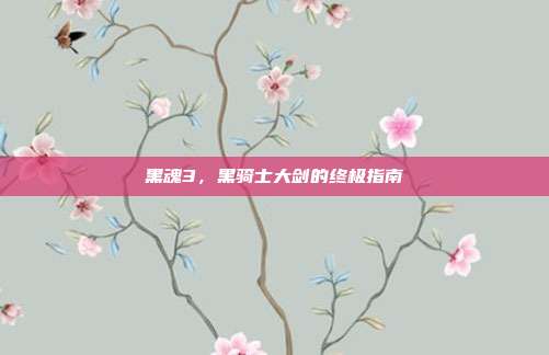 黑魂3,黑骑士大剑的终极指南