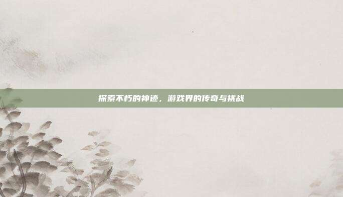 探索不朽的神迹,游戏界的传奇与挑战