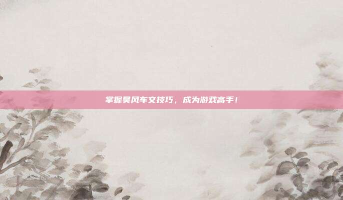 掌握昊风车文技巧,成为游戏高手!