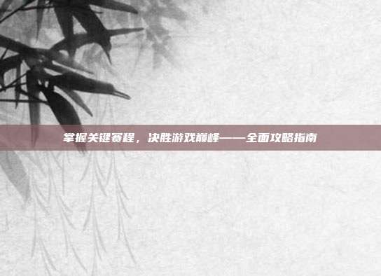 掌握关键赛程，决胜游戏巅峰——全面攻略指南