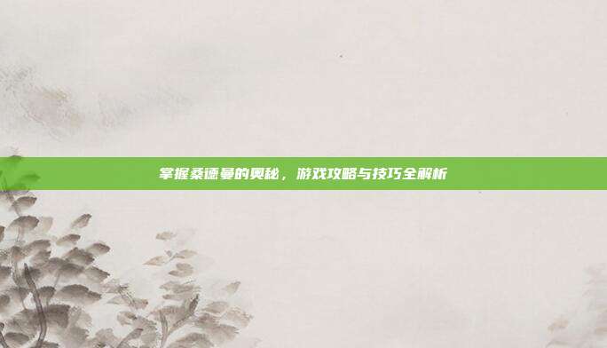 掌握桑德曼的奥秘,游戏攻略与技巧全解析
