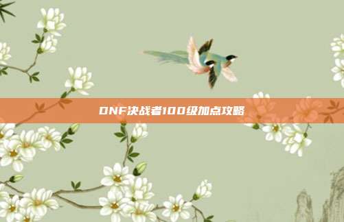 DNF决战者100级加点攻略