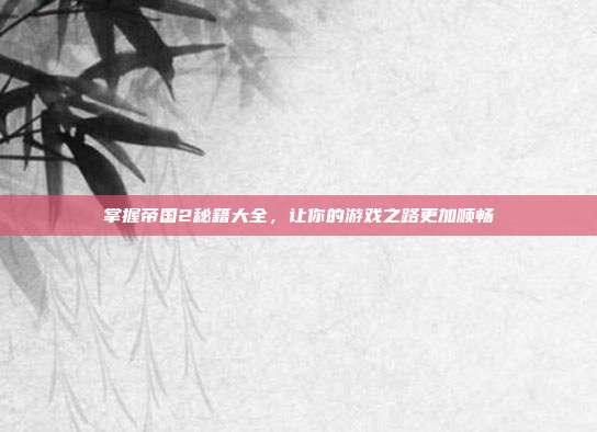 掌握帝国2秘籍大全,让你的游戏之路更加顺畅