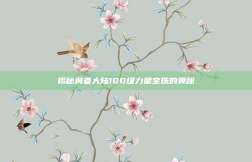 揭秘勇者大陆100级力量宝珠的奥秘