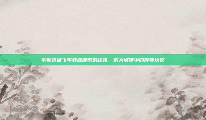 掌握侠盗飞车罪恶都市的秘籍，成为城市中的传奇玩家