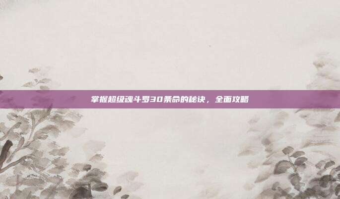 掌握超级魂斗罗30条命的秘诀,全面攻略