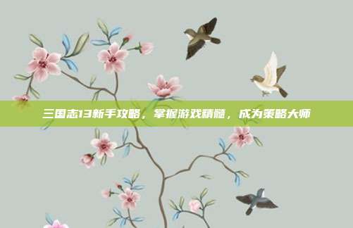 三国志13新手攻略，掌握游戏精髓，成为策略大师