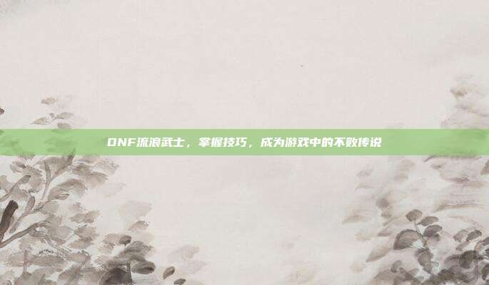 DNF流浪武士,掌握技巧,成为游戏中的不败传说