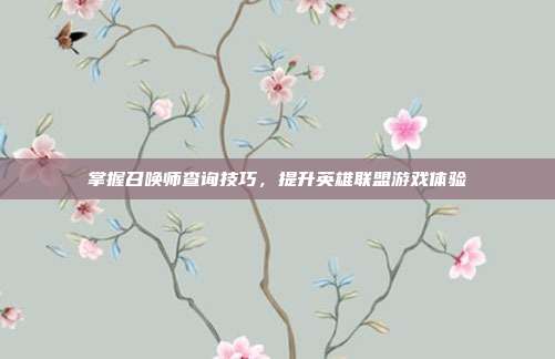 掌握召唤师查询技巧,提升英雄联盟游戏体验