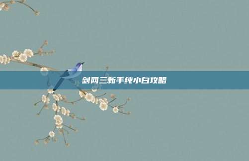 剑网三新手纯小白攻略