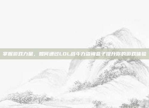 掌握游戏力量,如何通过LOL战斗力查询盒子提升你的游戏体验