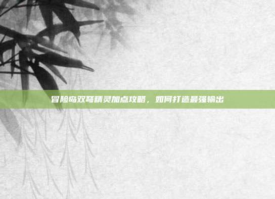 冒险岛双弩精灵加点攻略，如何打造最强输出