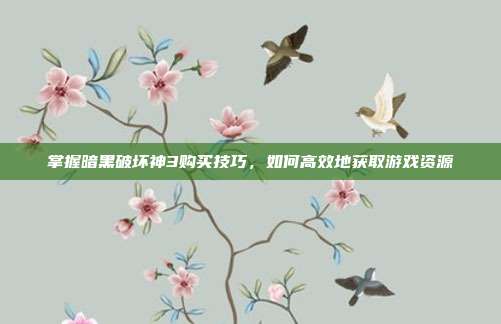 掌握暗黑破坏神3购买技巧,如何高效地获取游戏资源