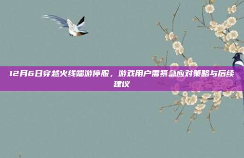 12月6日穿越火线端游停服,游戏用户需紧急应对策略与后续建议