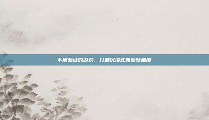 不用验证的游戏，开启沉浸式体验新维度