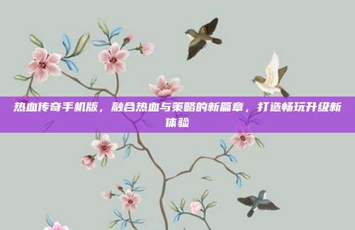 热血传奇手机版，融合热血与策略的新篇章，打造畅玩升级新体验