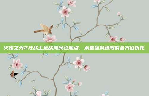 火炬之光2狂战士近战流属性加点,从基础到极限的全方位优化