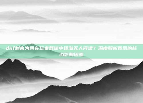 dnf刺客为何在玩家群体中逐渐无人问津?深度解析背后的核心影响因素