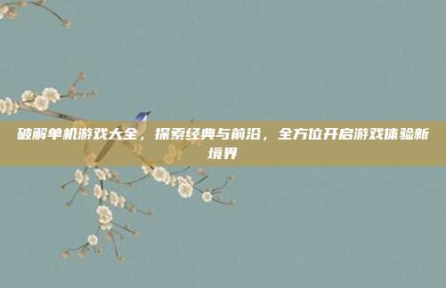 破解单机游戏大全,探索经典与前沿,全方位开启游戏体验新境界