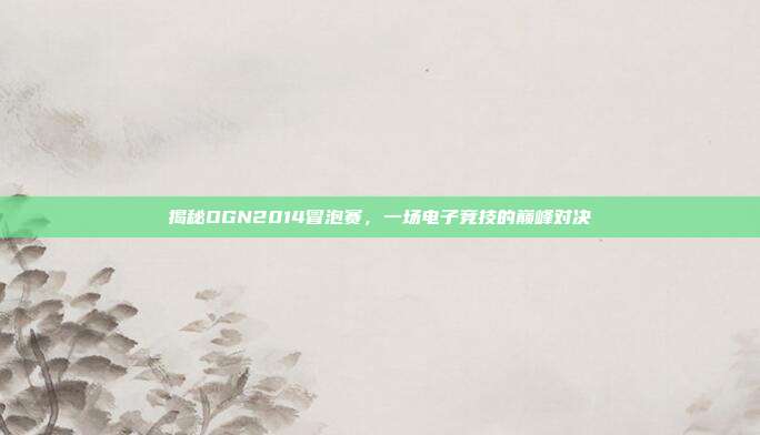 揭秘OGN2014冒泡赛,一场电子竞技的巅峰对决