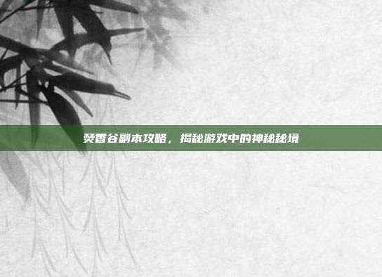 焚香谷副本攻略,揭秘游戏中的神秘秘境