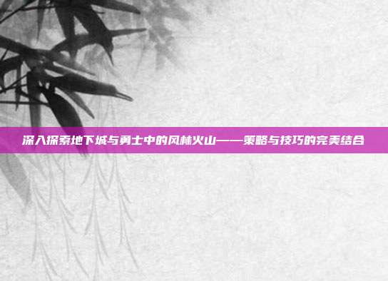 深入探索地下城与勇士中的风林火山——策略与技巧的完美结合