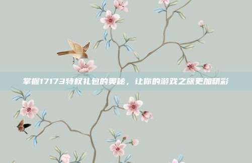 掌握17173特权礼包的奥秘,让你的游戏之旅更加精彩