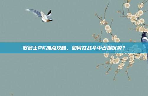 驭剑士PK加点攻略,如何在战斗中占据优势?