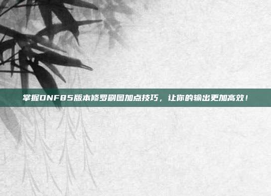 掌握DNF85版本修罗刷图加点技巧,让你的输出更加高效!