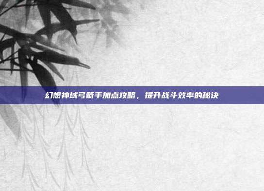 幻想神域弓箭手加点攻略，提升战斗效率的秘诀