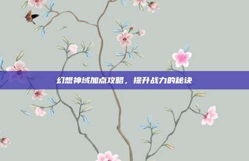幻想神域加点攻略,提升战力的秘诀