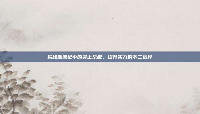 揭秘鹿鼎记中的贤士系统,提升实力的不二选择