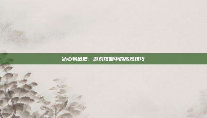 冰心输出宏，游戏攻略中的高效技巧