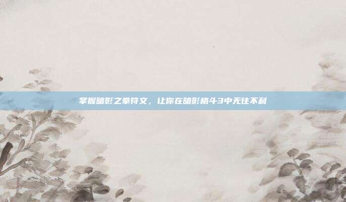 掌握暗影之拳符文,让你在暗影格斗3中无往不利