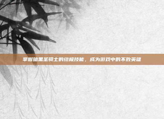 掌握暗黑圣骑士的终极技能，成为游戏中的不败英雄