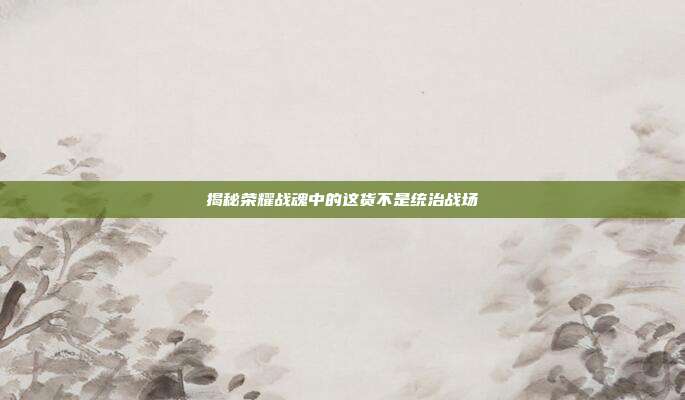 揭秘荣耀战魂中的这货不是统治战场