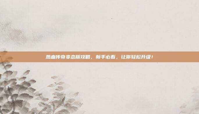 热血传奇变态版攻略,新手必看,让你轻松升级!