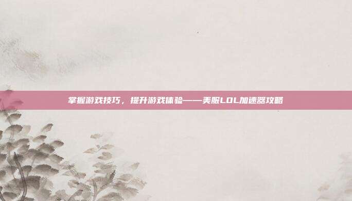 掌握游戏技巧,提升游戏体验——美服LOL加速器攻略
