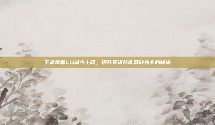 王者荣耀CD减少上限,提升英雄技能释放效率的秘诀
